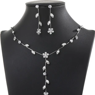 Chic Rhinestone Leaves and Flowers Design Necklace and Earrings Bridal Jewelry Set