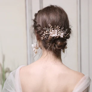 Handmade Beaded Flower Rings and Hair Combs with Crystal 