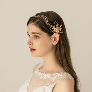 Golden Romantic Beaded Headbands with Flowers