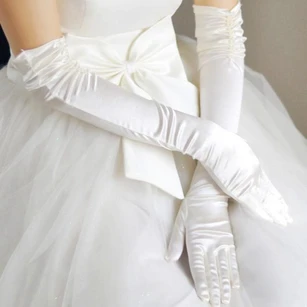 Lace Satin Plus Long Elbow White Wedding Gloves