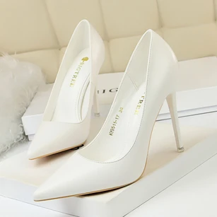 Korean style fashion minimalist slim stiletto super high heels shallow mouth pointed toe sexy shoes
