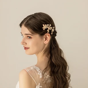 Delicate Handmade Golden Hair Pins with Flowers