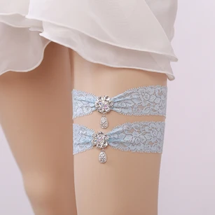 Drop Shape Diamond Lace Two Piece Elastic Bridal Garter Within 16-23inch