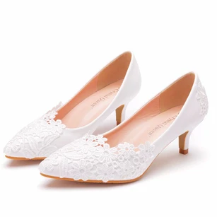 Elegant and simple lace flower wedding shoes white 5cm high-heeled bridal shoes for wedding photo