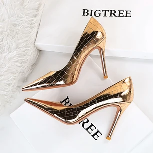 Retro European and American Style sexy nightclub metal stone pattern stiletto high heel shallow mouth pointy toe shoes