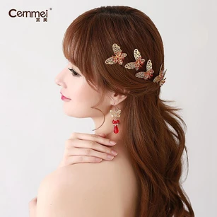 Bride Red Headdress Hair Ornaments Chinese Cheongsam Wedding Accessories Plate Hairpin U-Shaped Clip