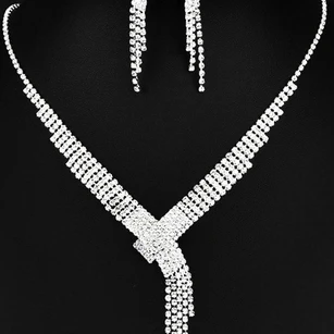 Special Bridal and Evening Party Rhinestone Necklace and Earrings Jewelry Set