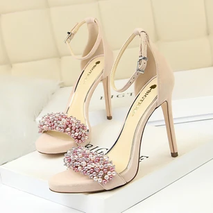 European and American Style sexy banquet stiletto super high-heel waterproof platform suede pearl rhinestone strap sandals