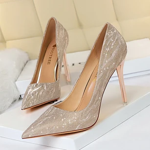 European and American Style high-heeled stiletto shallow mouth pointed sequins sexy thin nightclub wedding shoes