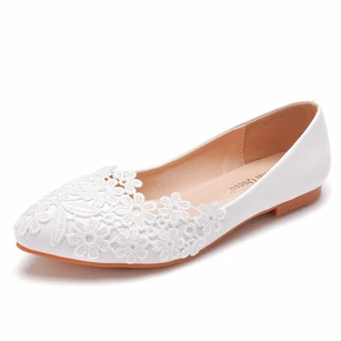 Flat white lace casual wedding shoes