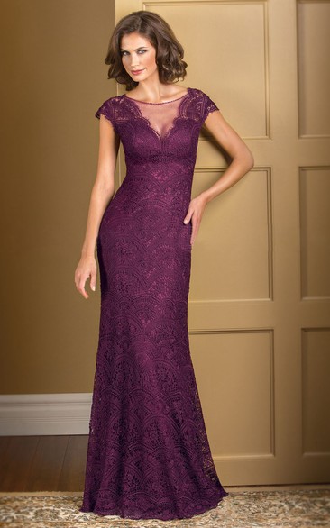 Illusion Neck Lace Cap-Sleeved Gown