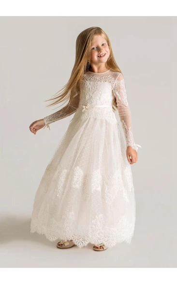 Lace Long Sleeve Tulle Modern A-Line Flower Girl Dress