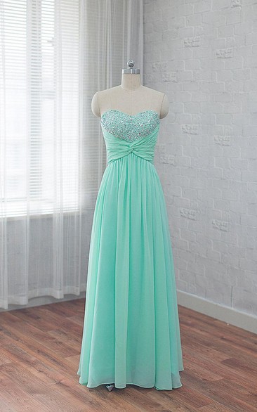 Long Sequined Ruched Sleeveless Sweetheart Chiffon Floor-Length Dress