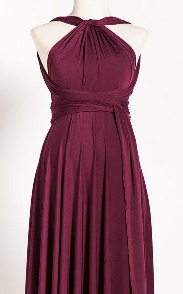 Haltered Pleated long Maternity Dress With bow