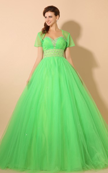 High-Waist Crystal Soft Tulle A-Line Princess Ball Gown