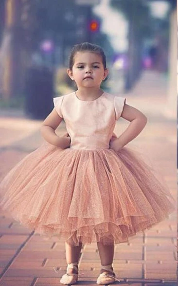 Tulle Bowknot Cap-Sleeve Lovely Princess Flower Girl Dress