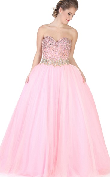 blushing Sweetheart A-line Ball Gown With Beading And Corset Back