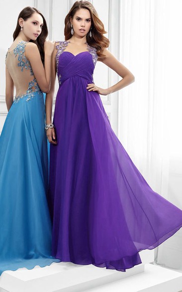 Criss cross Short Sleeve Jersey Prom Dress With Beading And Illusion