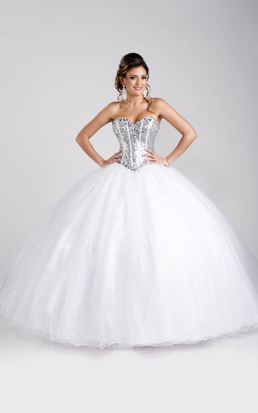 Sequined Lace-Up Back Lace-Up Sweetheart Strapless Ball Gown
