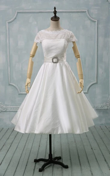 Wedding Sash Crystal Button-Back Scalloped Dress