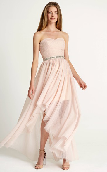 Sweetheart Tulle Criss cross High-low Dress With Embellished Waist