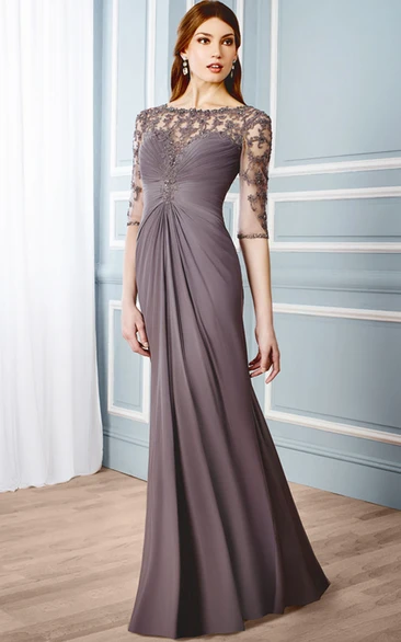 Bateau-Neckline Formal Floor-Length Column Chiffon Dress