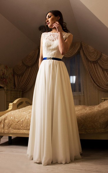 Bridal Chiffon Skirt Sleeveless Jewel-Neckline Dress