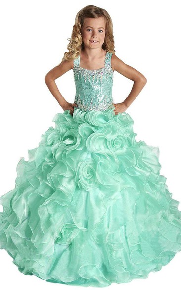 A-Line Sequined Ruffles Bateau-Neckline Sleeveless Dress