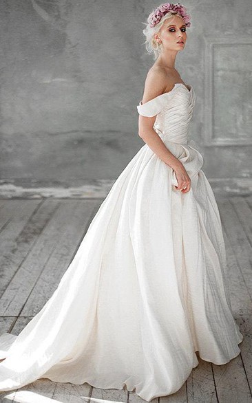 Wedding Ruched Beading A-Line Off-Shoulder Dress