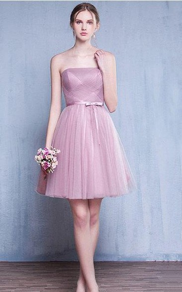Strapless Tulle short A-line Dress With Corset Back