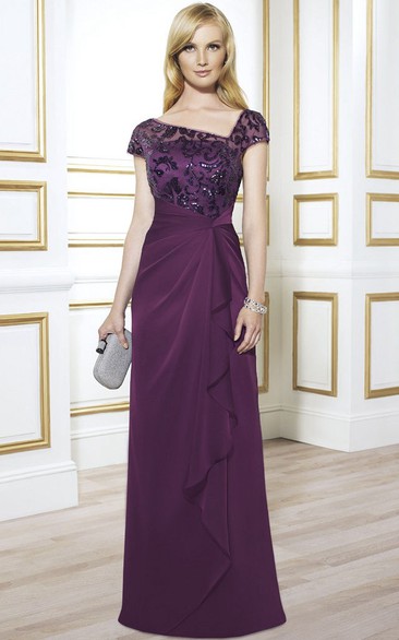 Asymmetrical Cap-sleeve Sheath Mother of the Bride Dress With draping
