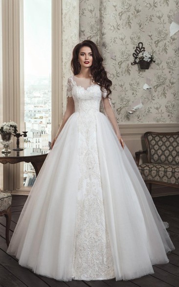 Sleeves Long Princess Neck Gown