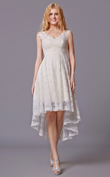 Lace V-Neckline High-Low Sleeveless Bridesmaid Dress