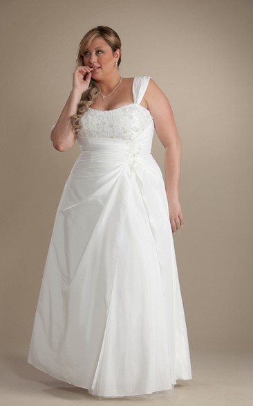 Cap-sleeve A-line Satin plus size wedding dress With side draping