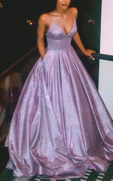 Spaghetti Ball Gown Sexy Empire Sequin Formal Purple Evening Dress