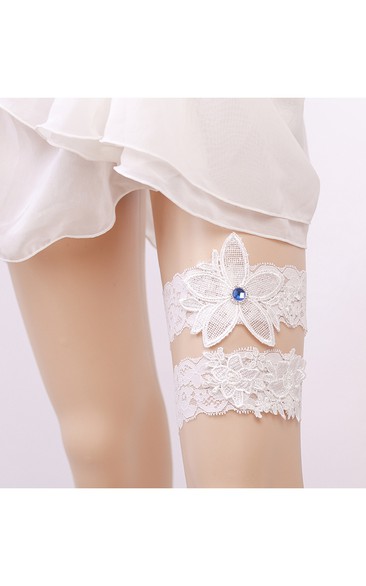 Wide-brimmed Blue Gem Flower Lace Two-piece Elastic Garter Within 16-23inch