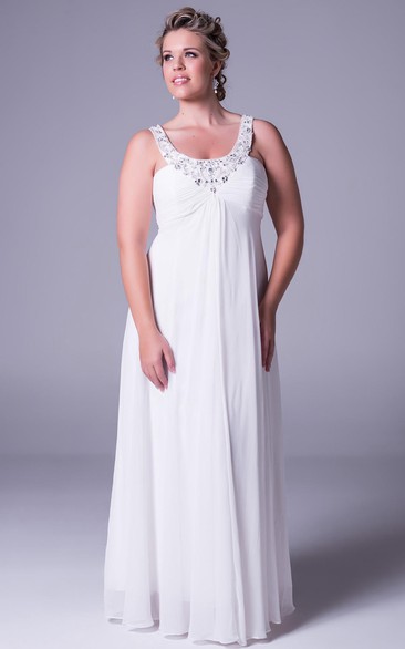 Strapped Chiffon Empire plus size Dress With Beading And Zipper