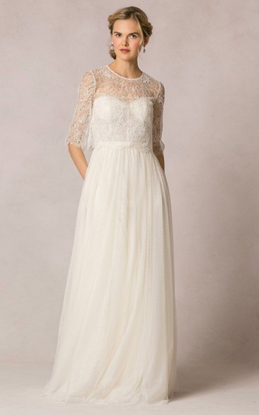 flowy Sweetheart Tulle Wedding Dress With Lace