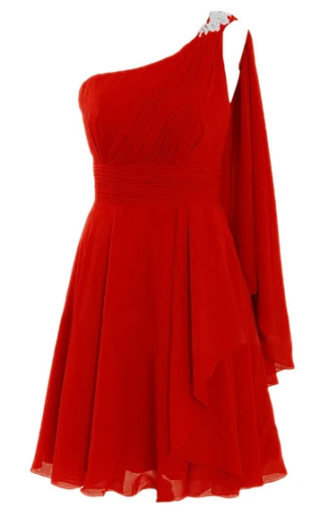 Draping Appliques A-Line Single-Shoulder Dress