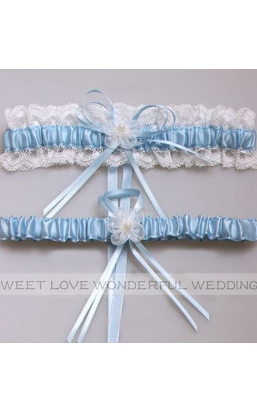 Western Style Flowers Lace Bow Elastic Lace Bridal Garter Within 16-23inch