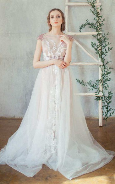Straps Tulle Beaded Lace Embroidered Wedding Dress