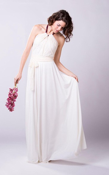 Bridal Lace Bodice Halter Neckline Romantic Boho Dress