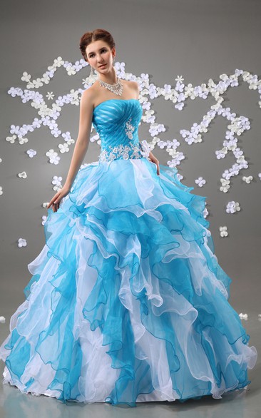 A-Line Ruffles Crystal Floral Strapless Chic Ball Gown