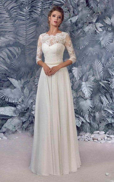 Chiffon Satin Beaded Lace Wedding Dress