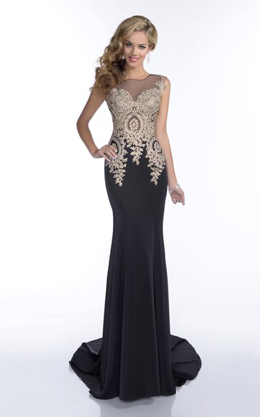 Sleeveless Jersey Column Prom Dress Featuring Glimmering Jewels And Illusion Back