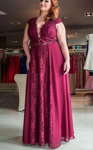 Casual A Line Chiffon Floor-length Short Sleeve Prom Dress with Appliques