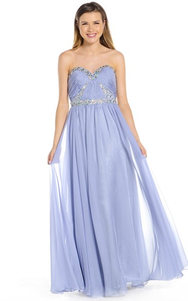 Sweetheart Chiffon Ruched Dress With Beading And Pleats