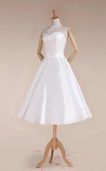 Satin Lace-Up Back 3-4-Length Sweetheart Bridal Dress