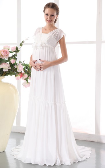 Soft Floral Waistband Pleated Chic Flowy-Fabric Gown