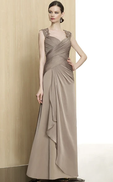 Queen-Anne Formal Sleeveless Criss-Cross Chiffon Dress